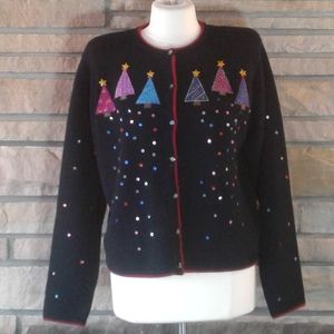 Black Sequined Ugly Christmas Sweater Cardigan